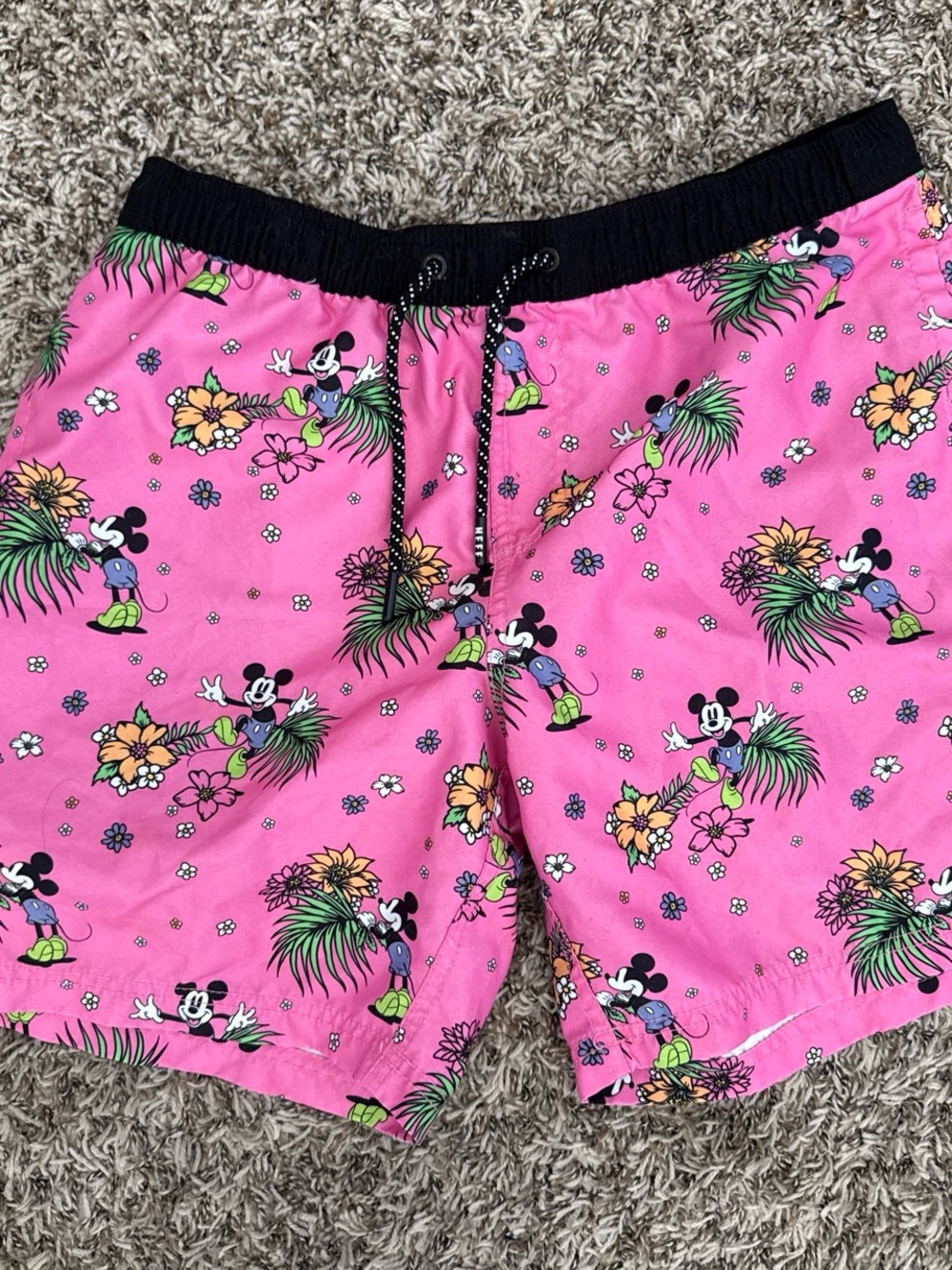 Disney Pink Mickey Tropical Print Men’s Swim Trunks